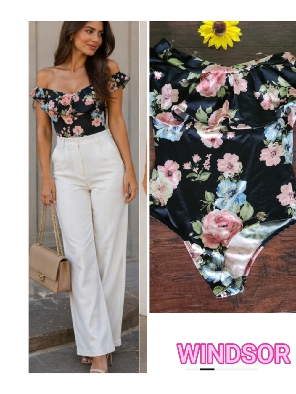 WINDSOR Floral Off-Shoulder BODYSUIT NEW 🌼